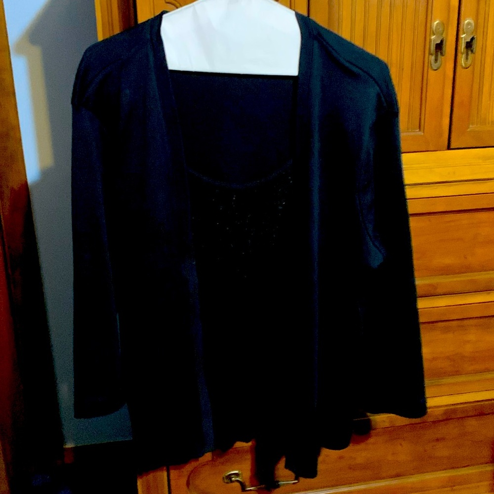 Black holiday top.  Rafaela one piece sparkly insert.